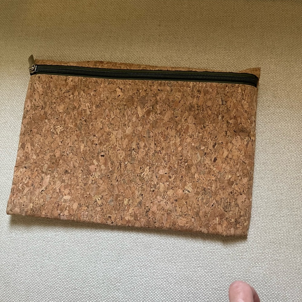 Cork pouch lined inside zip closure